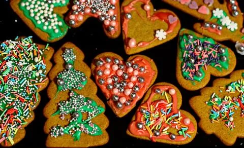 Homemade christmas cookies on a dark table Stock Photos