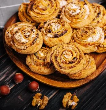 Homemade cinnamon rolls on the table Stock Photos