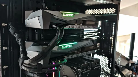 Homemade computer setup with visible parts and custom tech components inside Stock Footage 310206577