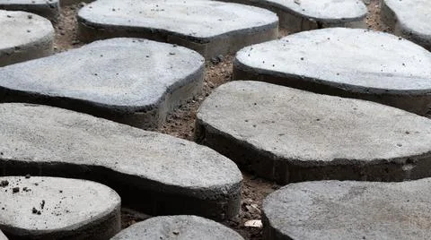 Homemade Concrete interlock pathway pattern, DIY project image close up, Stock Photos