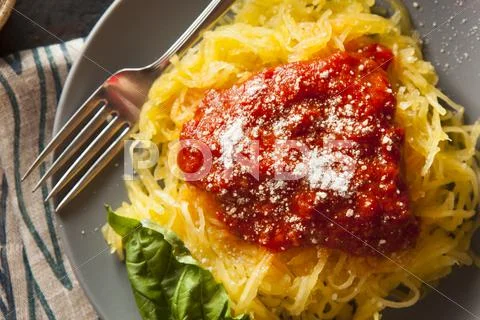 Homemade cooked spaghetti squash pasta Stock Photos