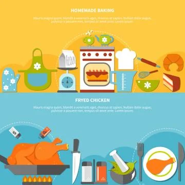 Homemade Culinary Flat Horizontal Banners Stock Illustration