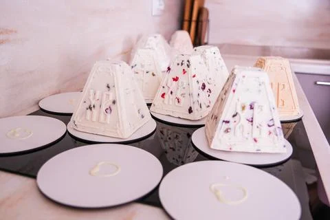 Homemade curd easter cake called paskha on table. Traditional russian orthodox Stock Photos