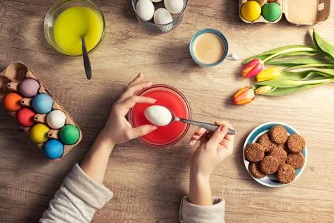 Homemade decorating Easter eggs Stock Photos