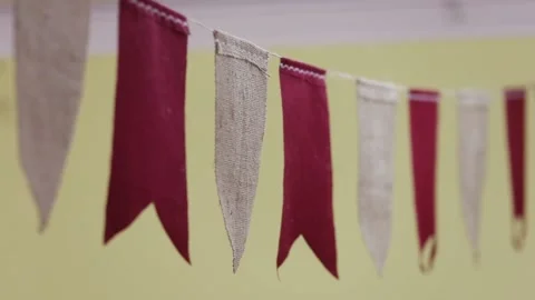 Homemade decorations consisting of red and brown flags Stock Footage 227206099