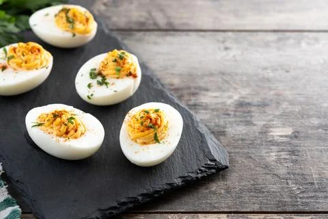 Homemade deviled eggs Stock Photos
