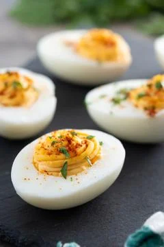 Homemade deviled eggs Stock Photos