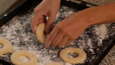Homemade donuts on baking sheet 4K Stock Footage 96327776