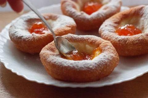 Homemade Donuts with Jam Stock Photos