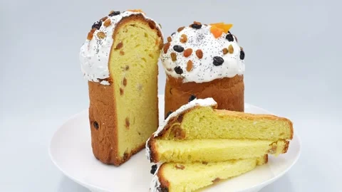 Homemade Easter bread slowly rotates on a white background, front view Stock Footage 169571842
