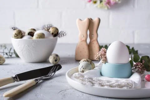 Homemade easter cookies in the shape of  a  funny  rabbit  on white plate. Stock Photos