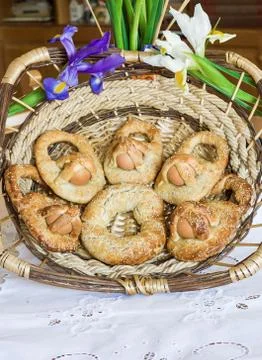 Homemade Easter donuts cuddure eggs in Sicily Stock Photos