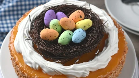 Homemade Easter egg cake isolated on white background Stock Footage 304037817