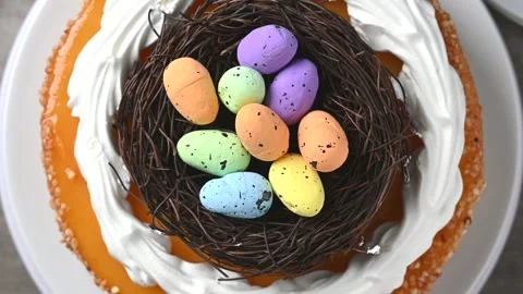Homemade Easter egg cake isolated on white background Stock Footage 304037864