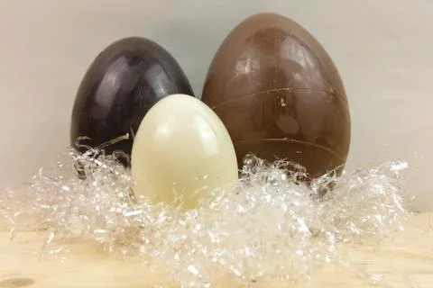 Homemade easter eggs on white background - side view Stock Photos