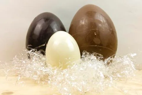 Homemade easter eggs on white background - side view Stock Photos