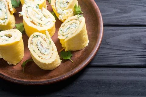 Homemade Eggs omelet rolls Stock Photos