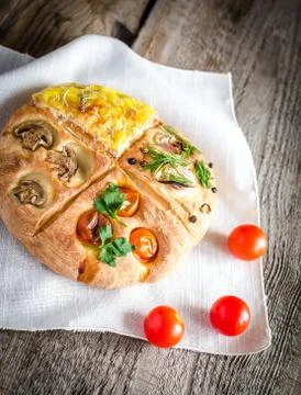 Homemade Four-Section Focaccia Stock Photos