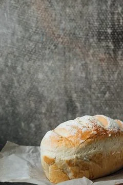 Homemade, fresh bread cools down after baking. Selective focus. place for tex Stock Photos