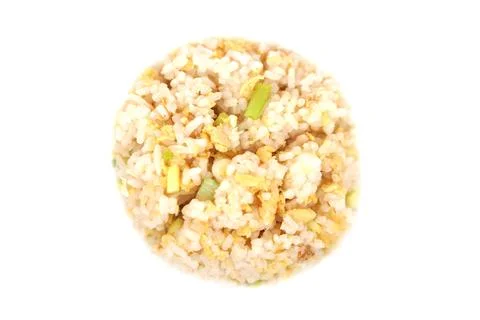 Homemade fried rice in circle shape, isolated on white background. Concept, food Stock Photos