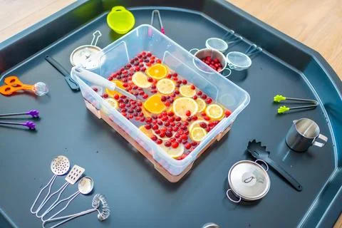 Homemade fruit bar with kitchenware, berries and citrus fruits. Sensory Stock Photos