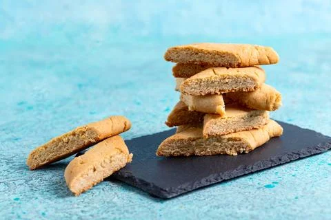Homemade Golden Biscotti Stack. Stock Photos