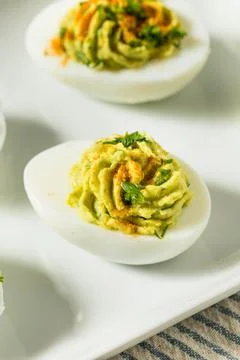 Homemade Green Avocado Deviled Eggs Stock Photos