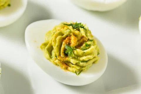 Homemade Green Avocado Deviled Eggs Stock Photos