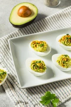 Homemade Green Avocado Deviled Eggs Stock Photos