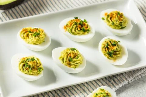 Homemade Green Avocado Deviled Eggs Stock Photos