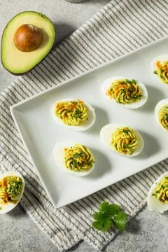 Homemade Green Avocado Deviled Eggs Stock Photos