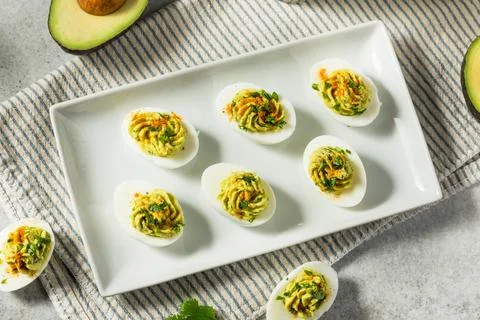 Homemade Green Avocado Deviled Eggs Stock Photos