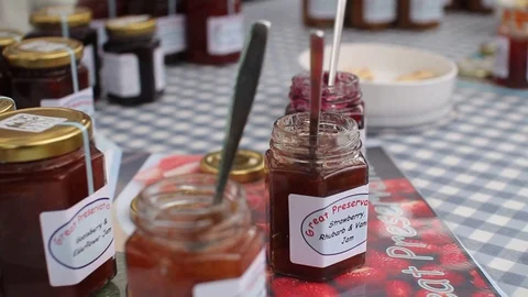 Homemade jam, open jars, shallow focus 動画素材 104167605