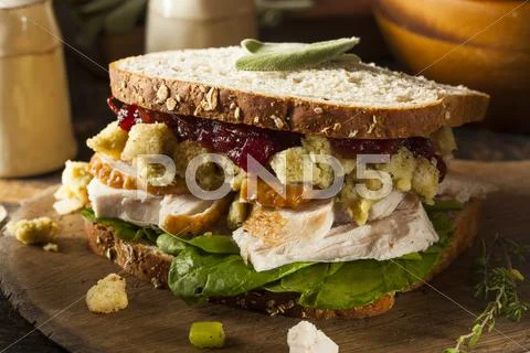 Homemade leftover thanksgiving dinner turkey sandwich Stock Photos