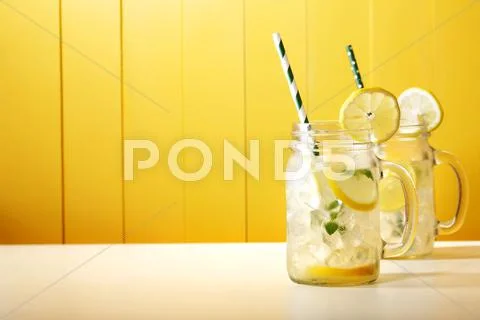 Homemade lemonade in mason jars Stock Photos