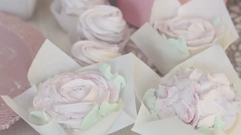 Homemade marshmallows of different shapes and sizes. Gift wrapped. Close-up s Stock Footage 163651905