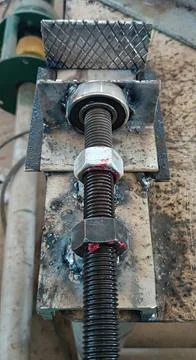 Homemade Mechanical Press Component with Threaded Rod and Bearing in a Worksh Stock Photos