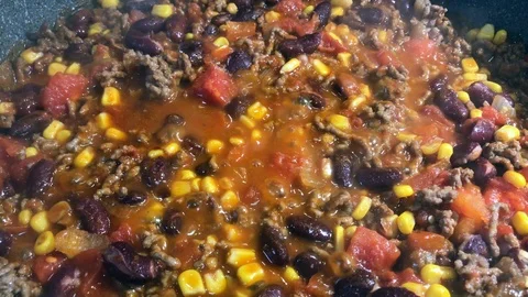 Homemade mexican style chilli con carne stewed on the pan. Stock Footage 109451067