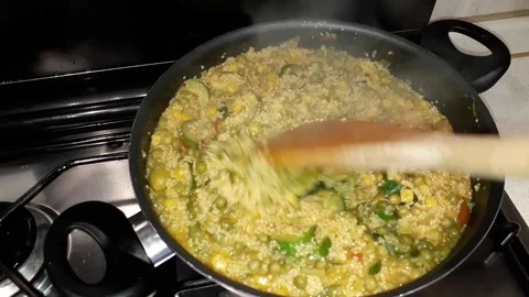 Homemade mixed vegetable couscous on fire Stock Footage 112053839