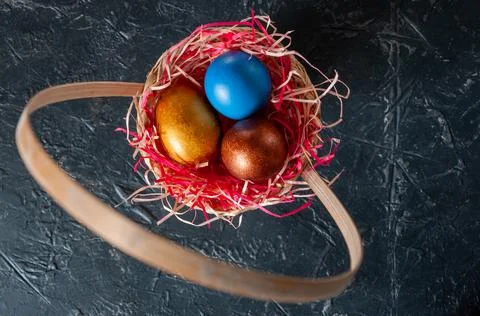 Homemade multicolored painted Easter eggs Stock Photos