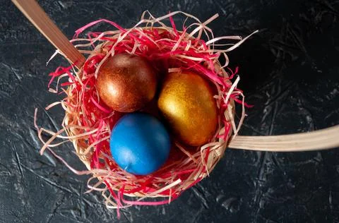 Homemade multicolored painted Easter eggs Stock Photos