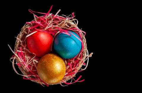 Homemade multicolored painted Easter eggs Stock Photos