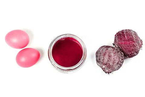 Homemade naturally dyed easter eggs with beetroot Stock Photos