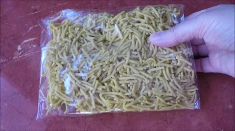 Homemade noodle in plastic package Stock-Footage 46736441