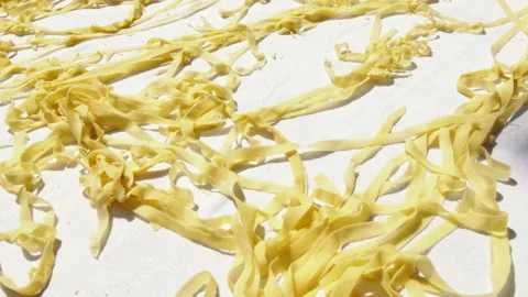 Homemade noodles drying on a table Stock Footage 145778481
