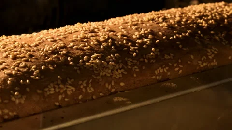 Homemade organic bread baking in kitchen oven. Fresh ciabatta. Loaf is raised Stock Footage 233496598