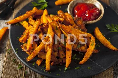 Homemade Organic Pumpkin French Fries Stock Photos