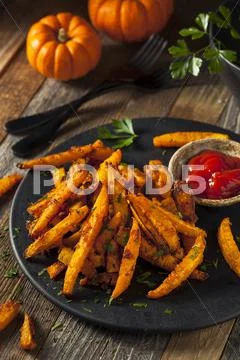 Homemade Organic Pumpkin French Fries Stock Photos