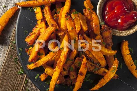 Homemade Organic Pumpkin French Fries Stock Photos