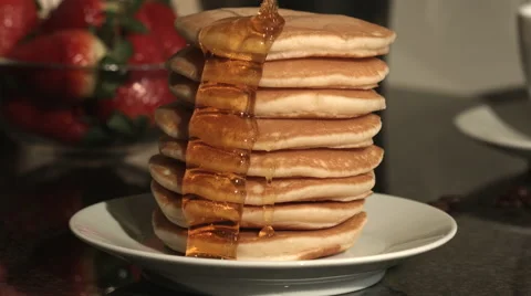 Homemade Pancake Stack Drizzled In Syrup 4K 스톡 동영상 62461805